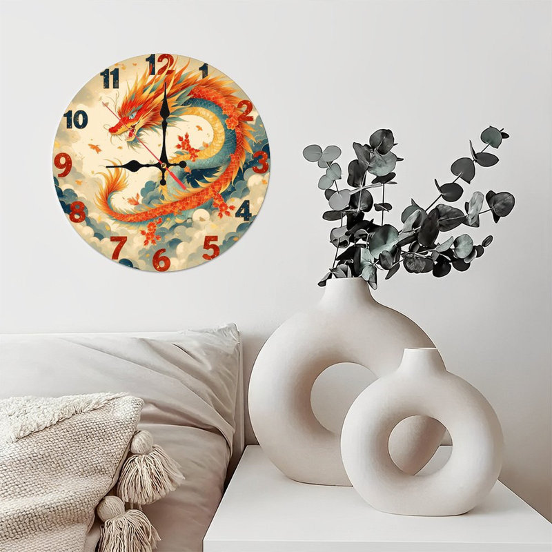 Horloge murale artistique avec motif de dragon coloré