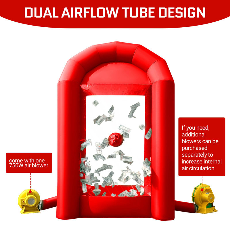 Cabine gonflable avec soufflerie 8,2 x 5,2 x 5,2 pi avec souffleuse - Distributeur automatique de billets pour fêtes, événements et promotions (rouge)