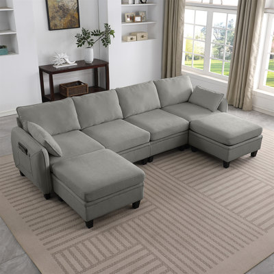 109 Inch DARK GREY Chenille Modular Sectional Sofa,  L-Shaped Cloud Couch With Storage Ottoman, DIY Combination For Living Room