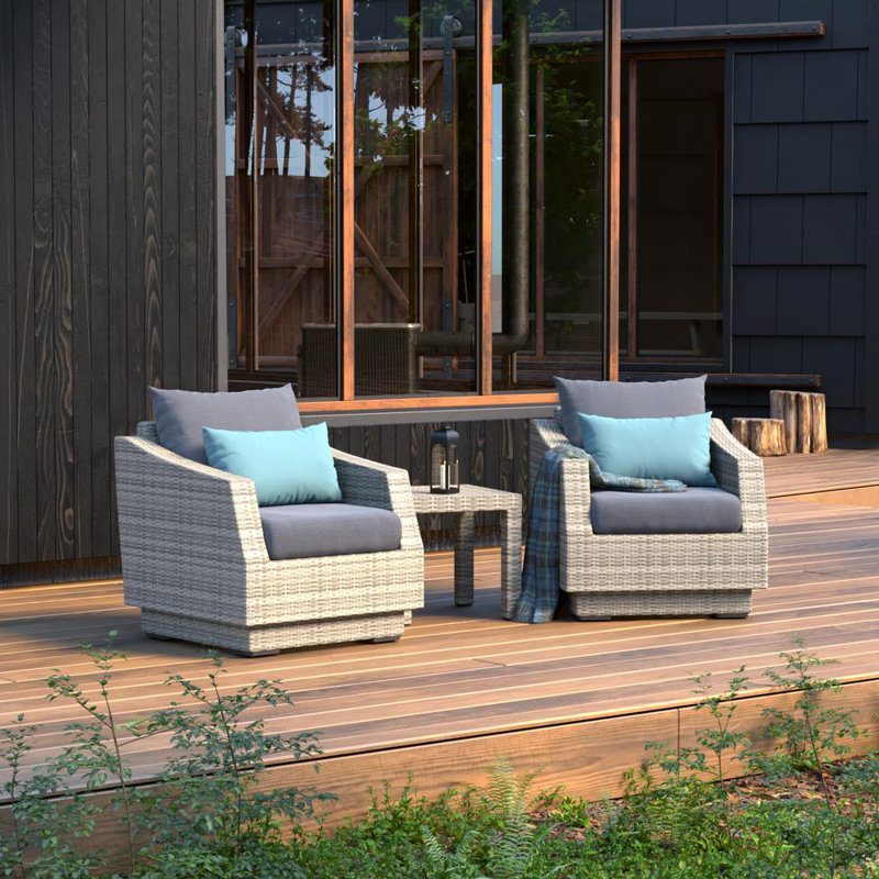Fionnula 3 Piece Rattan Seating Group With Olefin Cushion Covers, Stone Grey