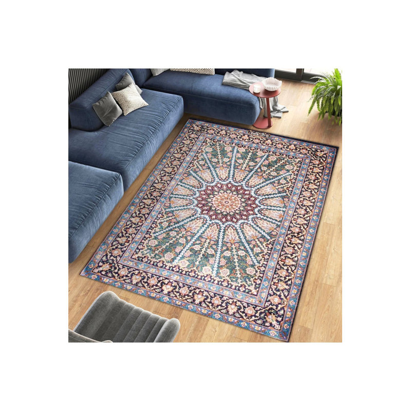 Tapis décoratif lavable à la machine moderne multicolore, Rectangle 3 pi 3 po x 4 pi 11 po