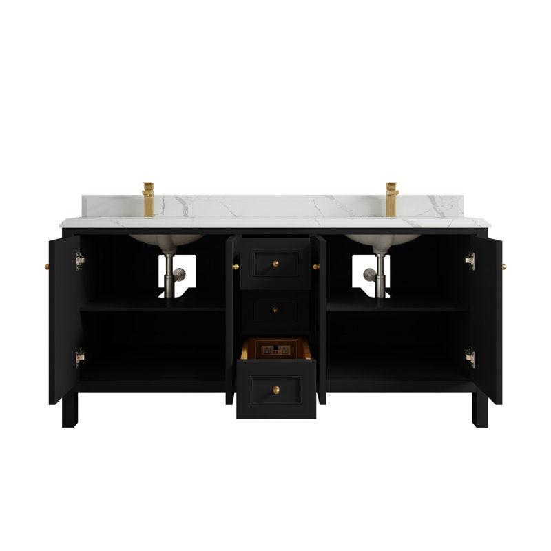 Nashville X P 22 po Meuble-lavabo double en D, Noir