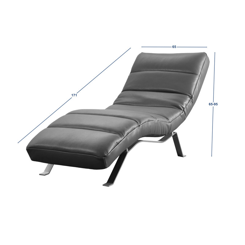 Texas Chaise Lounge in Aniline-Leather with Adjustable Backrest, Dark Brown, Silver