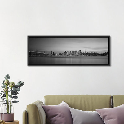 «Suspension Bridge with City Skyline at Dusk, Bay Bridge, San Francisco Bay, San Francisco, California, USA», reproduction de photo sur toile
