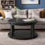 Table basse ronde avec plateau épaissi à deux niveaux, pieds robustes et motif perlé-409835472