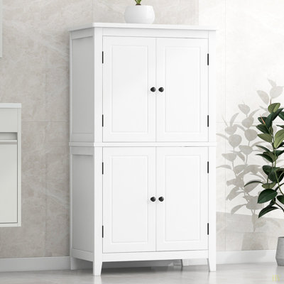 Elegant Bathroom Floor Storage Cabinet, Bathroom Storage Unit, Freestanding Cabinet With 4 Doors, Adjustable Shelves, Adaptable Shelves