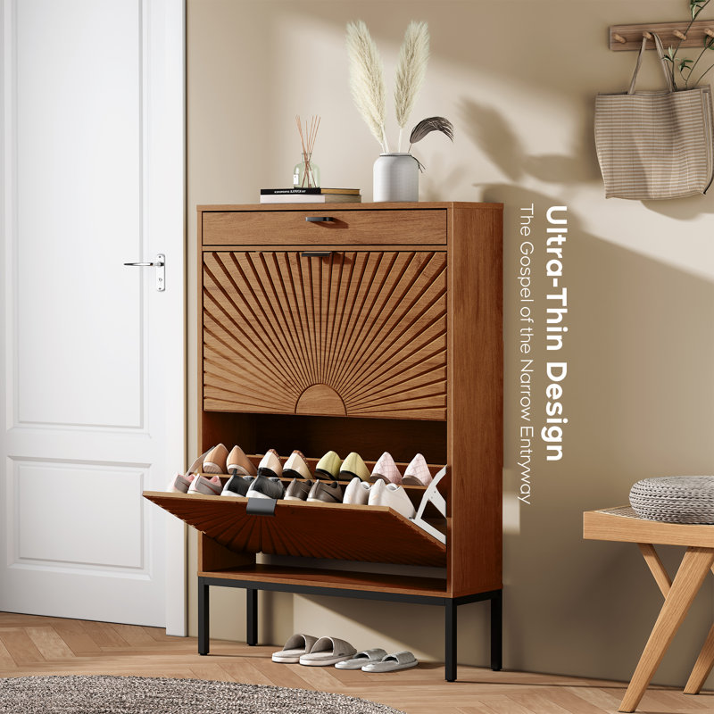 Modern Minimalist Style Large Capacity Shoe Cabinet, Walnut