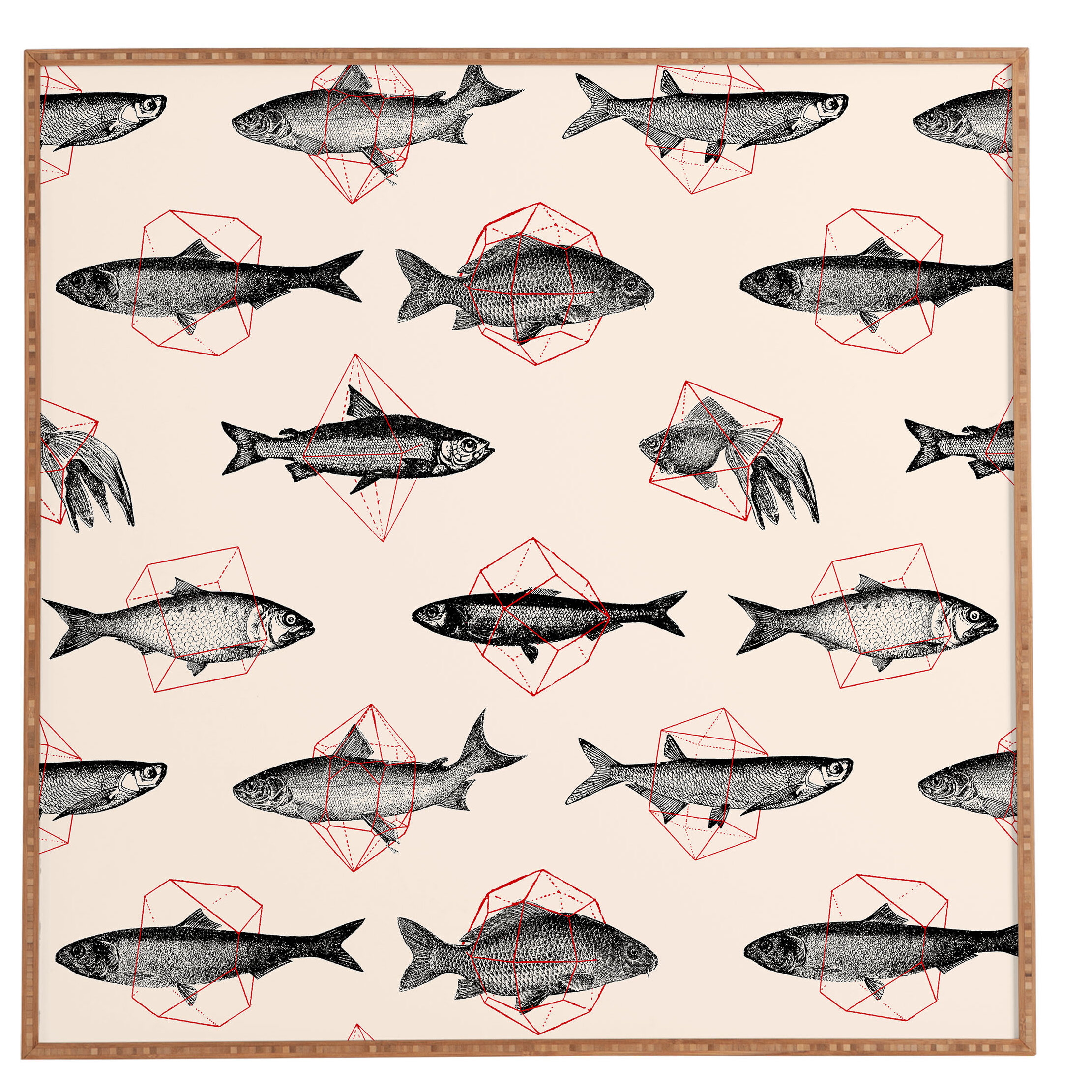 East Urban Home Fishes in Geometrics Framed Graphic Art, Beige