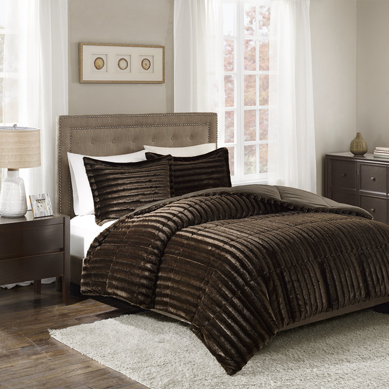 Chocolate Full Faux Fur 3-Piece Comforter Set