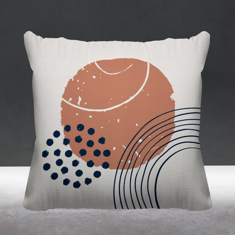 Coussin décoratif intérieur / extérieur Aida Minimalist, L 19 po x H 19 po, Saumon / bleu marine