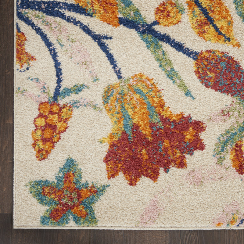 Tapis floral beige / rouge / jaune Wendelin, Rectangle 2 pi x 3 pi