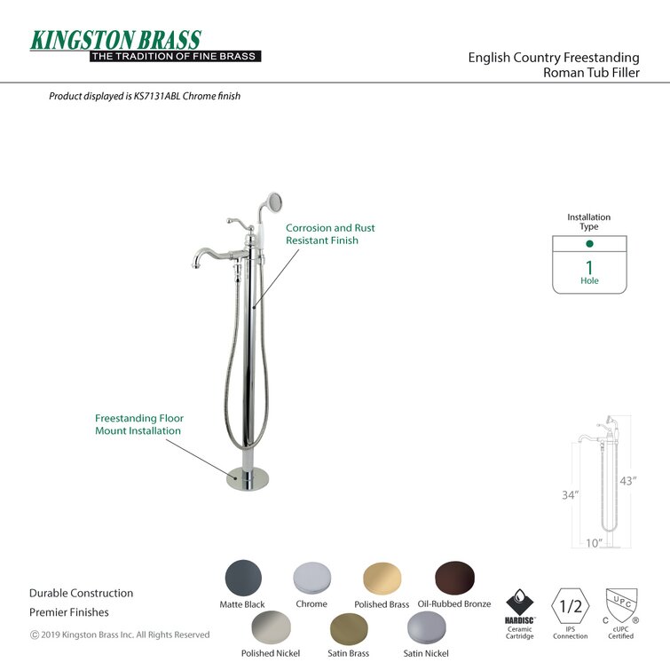 Kingston Brass CCK226K0 Kingston Freestanding Clawfoot Tub Faucet