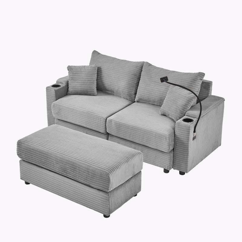 72.8" Upholstered Loveseat Sofa With Ottoman, Gray
