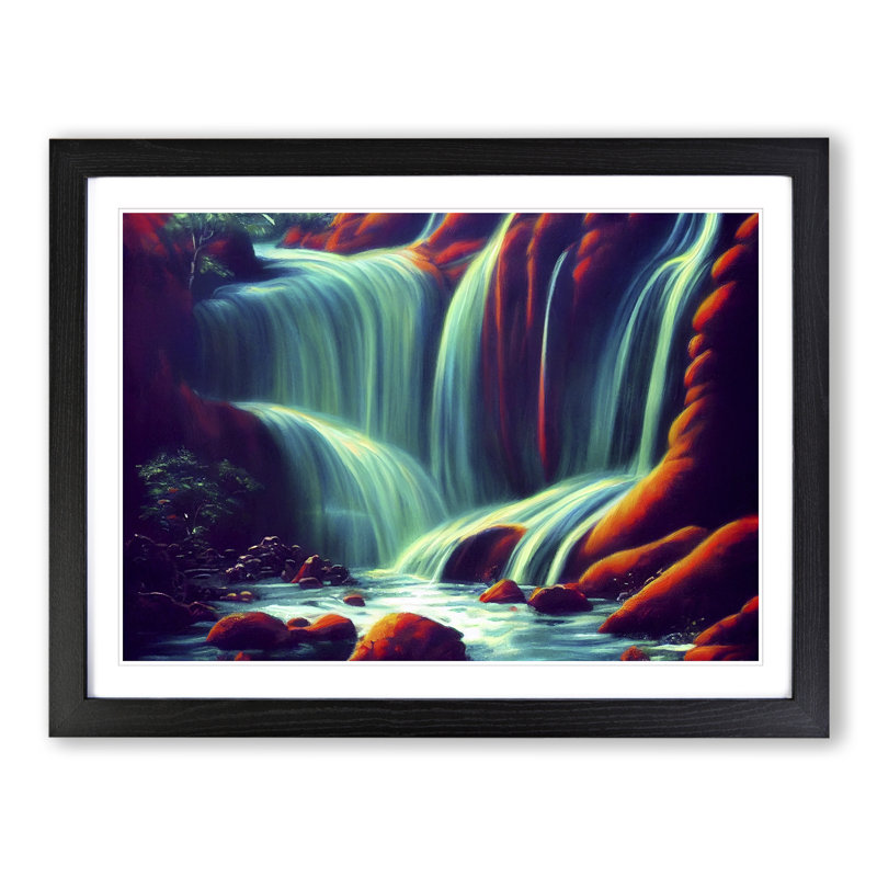 Desirable Waterfall - Single Picture Frame Print, Black, 46cm H x 64cm W x 2cm D