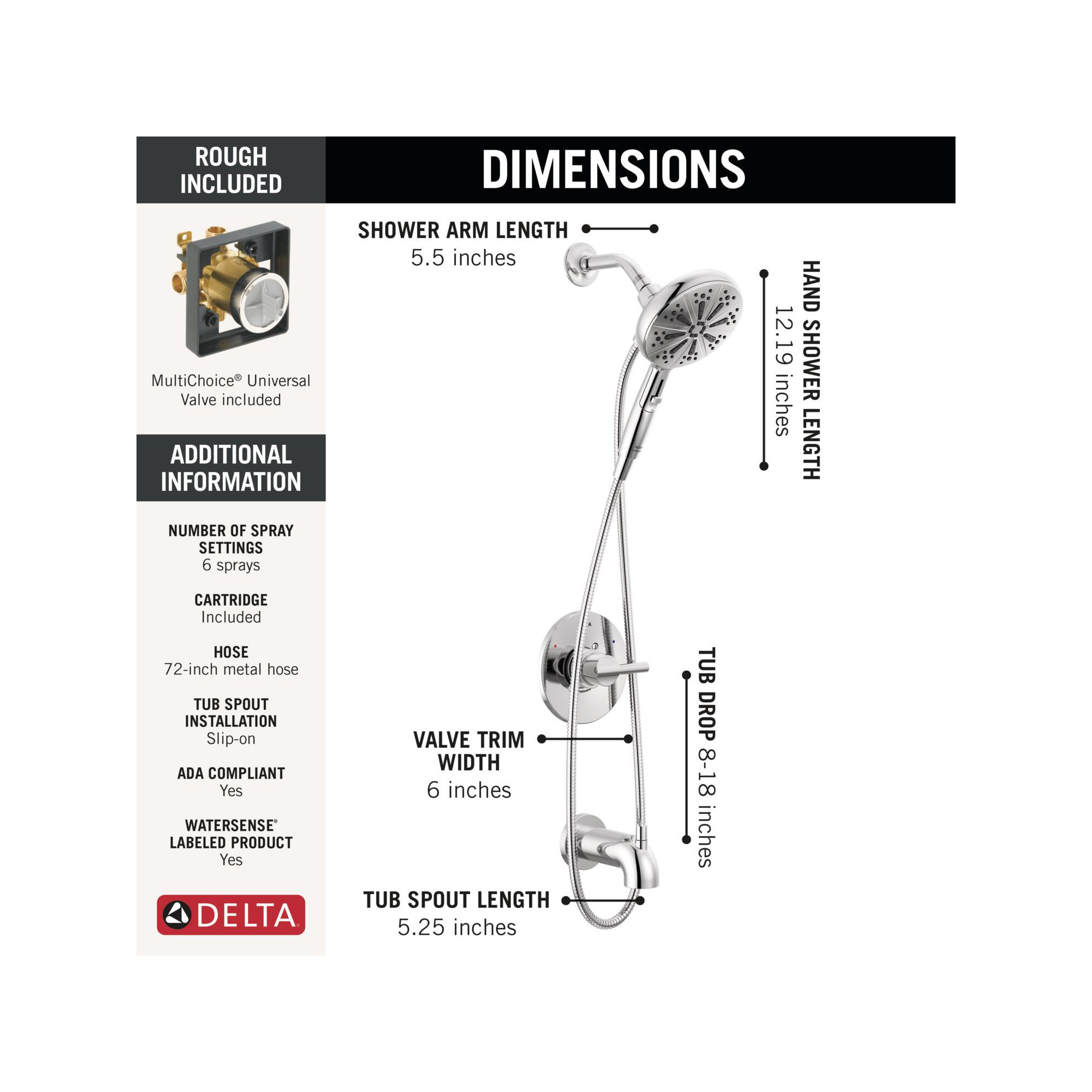 Nicoli 144749-HS Monitor 14 Series Tub and Shower with SureDock Hand Shower, Chrome
