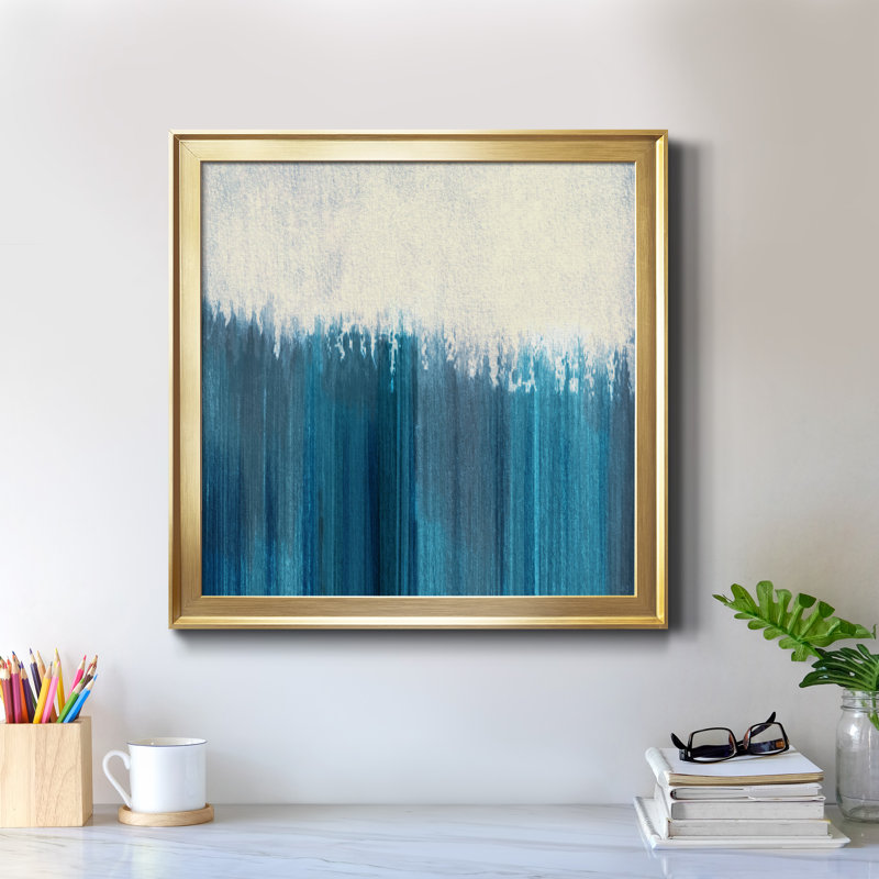 «Fading to Blue», peinture sur toile encadrée, H 26,5 po x l 26,5 po x P 1,5 po, Toile encadrée dorée