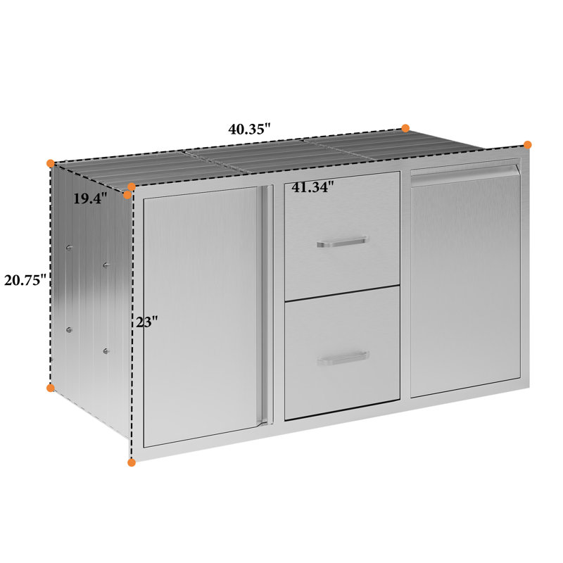 Tiroirs de cuisine d'extérieur en acier inoxydable de l 41,5 po x P 23 po x H 23 po