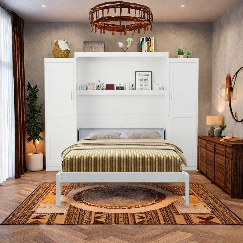 Lit escamotable avec armoires intégrées et cadre de plateforme pliable, lit multifonctionnel peu encombrant pour chambre d'amis, salon
