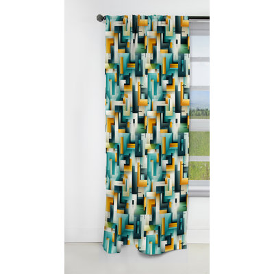 Green Cubic Oasis Geometric I - Abstract Curtain - Blackout Geometric Curtain - 1 Panels