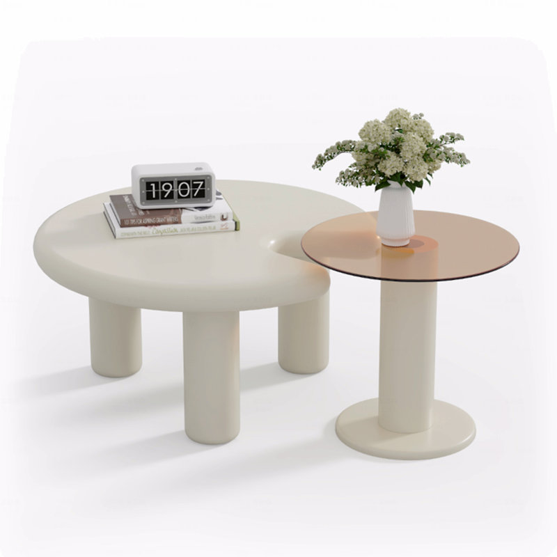 Ensemble de tables basses circulaires beige crème