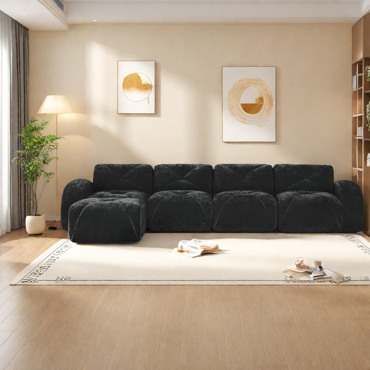 Wrought Studio™ Luxurious Black Velvet Sofas, L-shaped Modern Design ...
