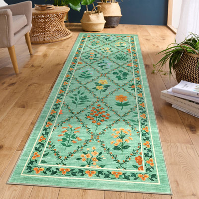 Tapis décoratif à motif floral de style campagnard lavable à la machine résistant aux taches avec envers antidérapant doux pour l'intérieur
