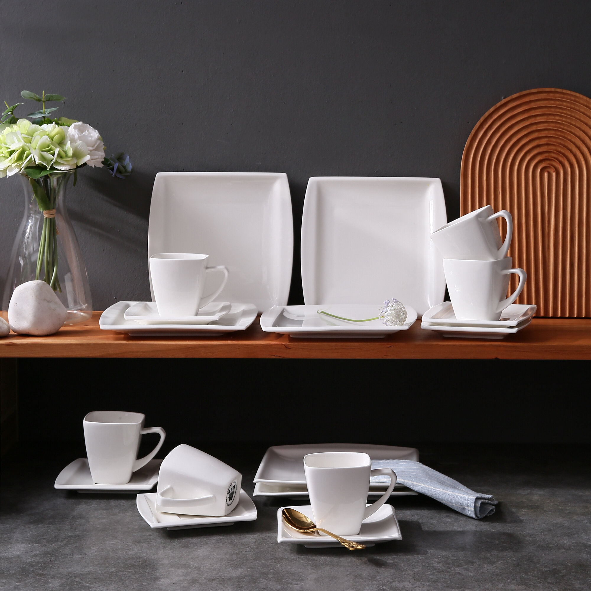 MALACASA Ivory White Dinnerware Set, 60-Piece Porcelain Dinnerware