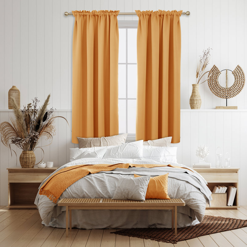 Blackout Rod Pocket Thermal Insulated Curtains (Set of 2), Orange Flame, 52" W x 95" L