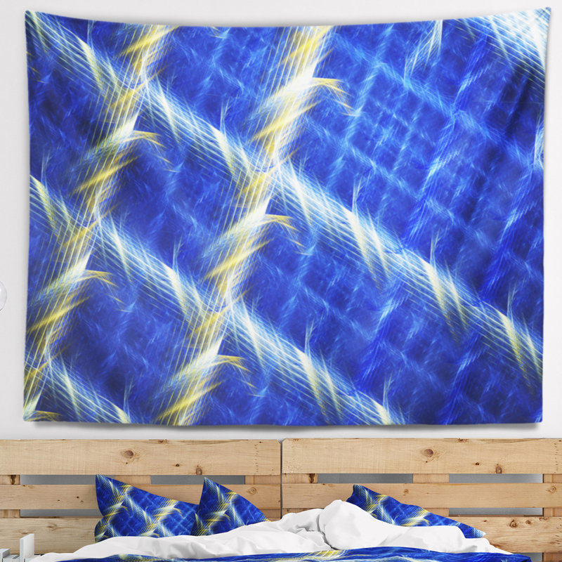 Tapisserie bleue abstraite en métal, H 32 po x l 39 po