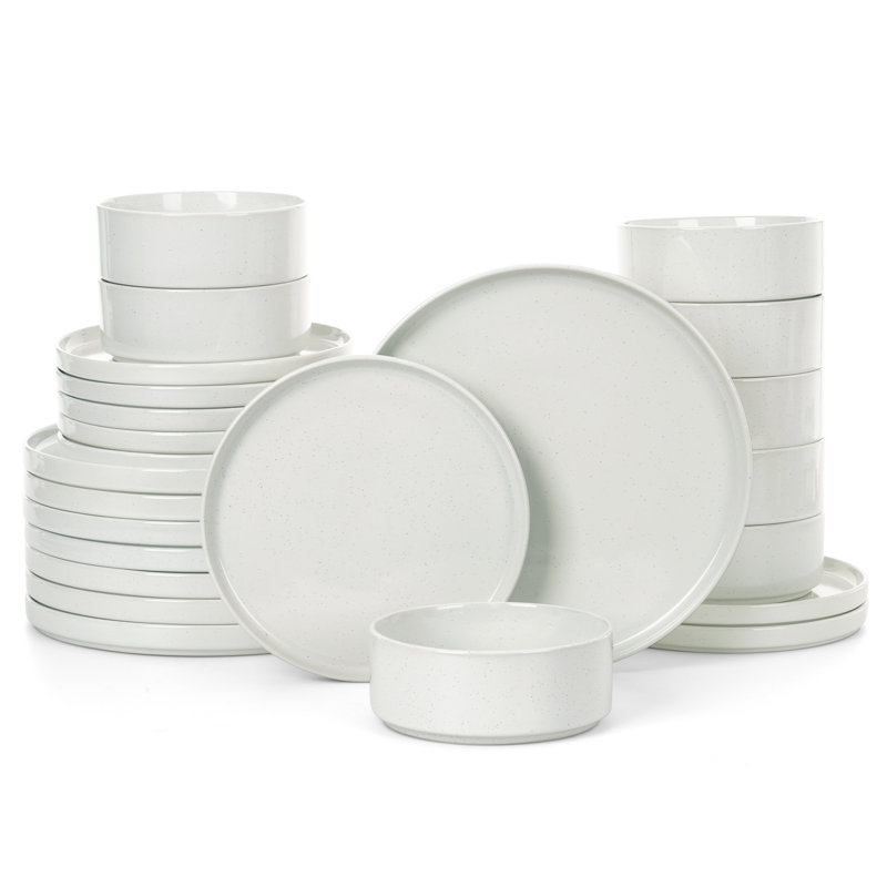 Service de table 24 pièces, service de vaisselle en grès (ensemble de 8), White