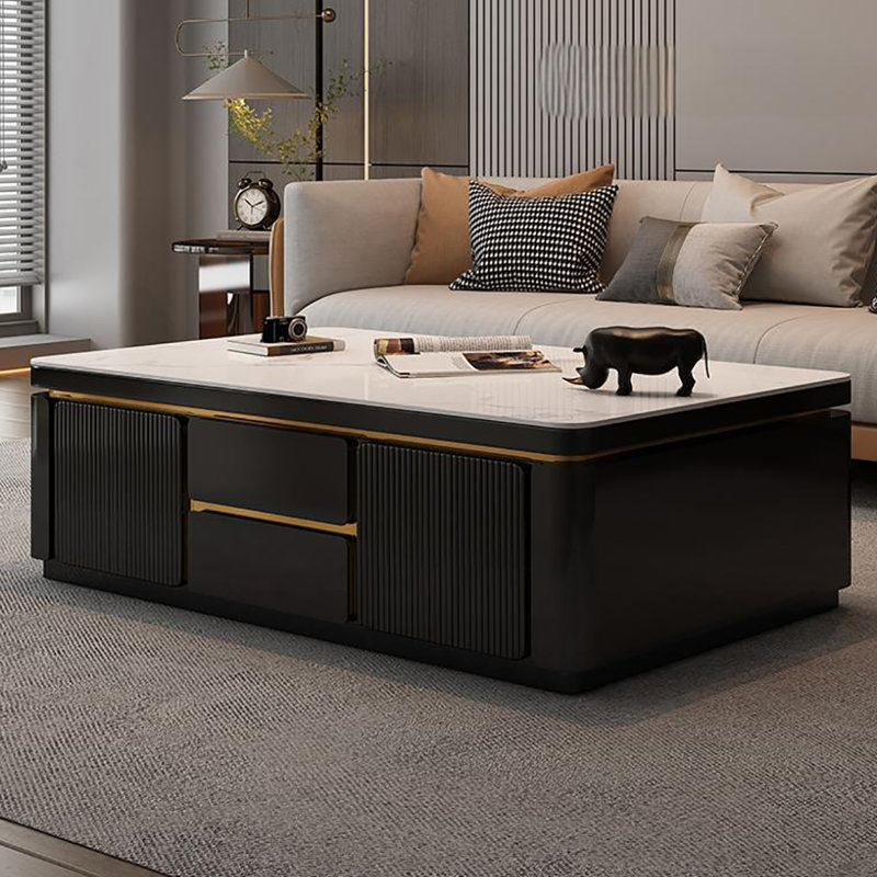 Table basse moderne et simple de haute qualité, H 18,1 po x L 63 po x l 31,5 po, Blanc / Blanc, Noir, noir, noir, noir