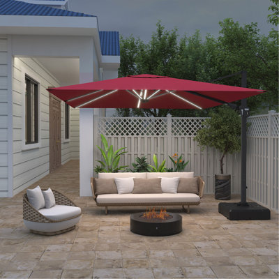 11FT Square Cantilever Patio Umbrella With LED Light (Without Umbrella Base)