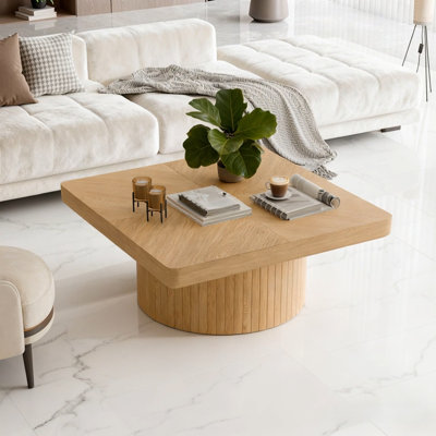 Table basse carrée avec base cylindrique