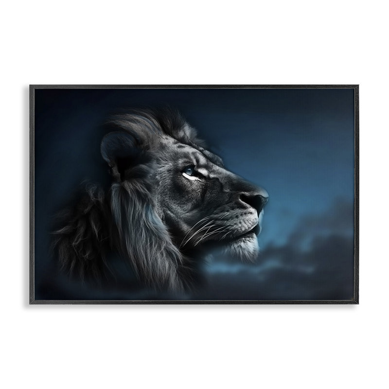«Intense Gazing Lion», art de la giclée encadrée par CAD Designs, Giclée encadrée noir minuit, H 12 po x l 18 po