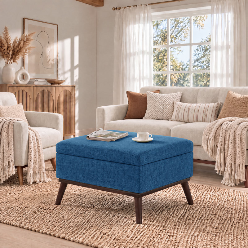 Jadier 28.35'' W Upholstered Rectangle Ottoman with Storage, Blue