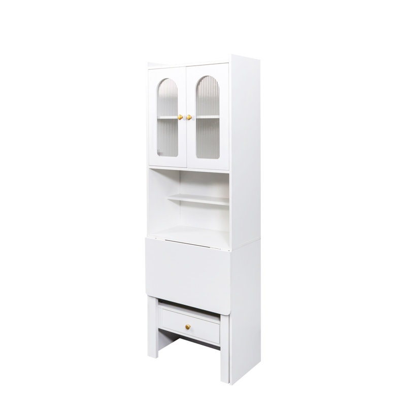 Fold-Out Convertible Writing Table,  Desk Cabinet With Shelf And Drawer Multi-Function Home Office Workstation, White