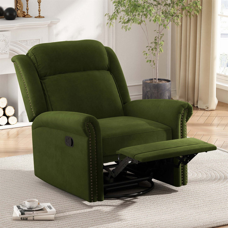 360° Swivel Manual Recliner with Rocking Function & Adjustable Backrest – Velvet Upholstered Glider Chair for Living Room, Nursery & Home Theater