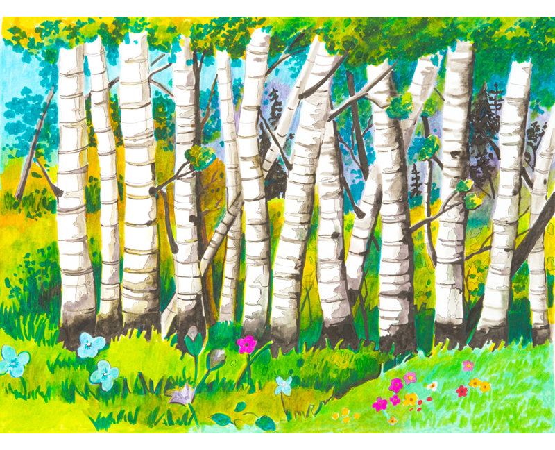 "Birch Trees III" by Elizabeth Stacke Painting Print on Wrapped Canvas, 12" H x 16" W x 1.5" D