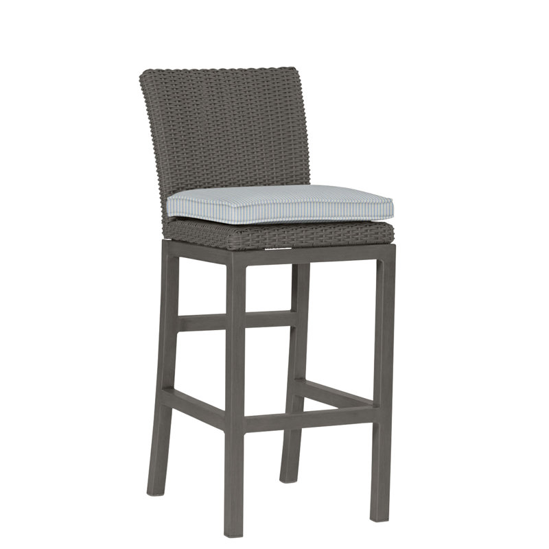 Rustic 30.5" Patio Bar Stool with Cushion, Dove Sunbrella® Linen, Welt, Slate Gray