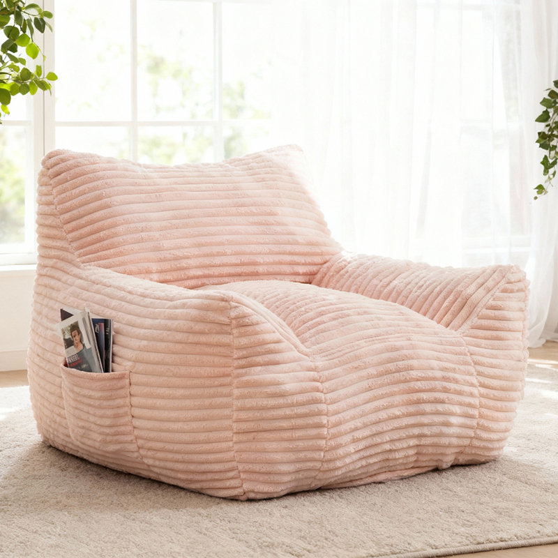 Fauteuil à billes pour adultes, très grand canapé-lit confortable pour chambre à coucher et dortoir, Velours côtelé rose