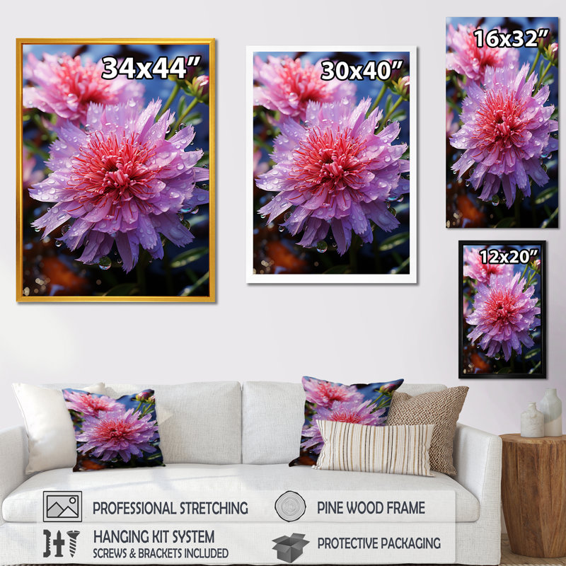 «Pink Mums Elegance In Forest II - Mums», art mural, Cadre flottant doré, H 40 po x l 30 po x P 1,5 po