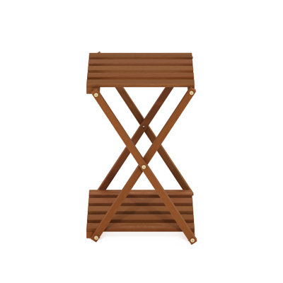 Shanda Outdoor Toolless Multipurpose Folding Display Plant Stand, 2-Tier, Natural