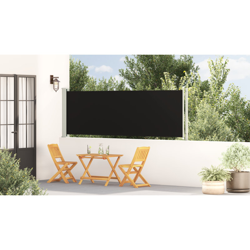 Auvent de patio rétractable en polyester, Noir, H 46,1 po x l 236,2 po