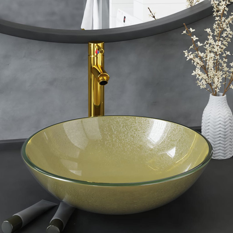 Canora Grey Aayushi 420mm L x 420mm W Circular Sink, Green/Gold