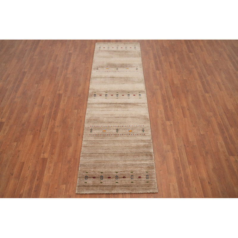 Tapis gracieux et simple de style Gabbeh 3 x 9 avec motifs d'inspiration tribale
