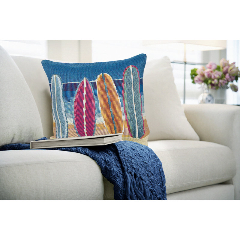 Marina Surf Break Indoor/Outdoor Blue/Pink/Orange Square Throw Cushion Cover