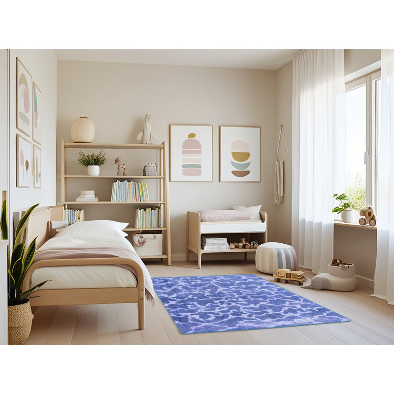 Tapis bleu / blanc en laine / polyester tissé à la machine Clayford, Rectangle 4 pi x 6 pi