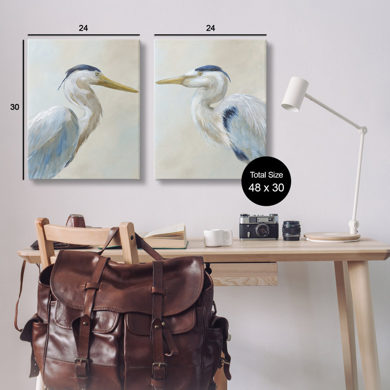 Ensemble de 2 reproductions d'art sur toile Heron Birds, H 30 po x l 24 po