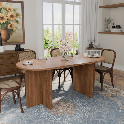 70.8 Inch Dining Table For 4-6 People, Unique Oval Kitchen Table With Triangular Support Base, Rounded Edges, Nylon Protective Foot Pads, Perfect For by Ivy Bronx