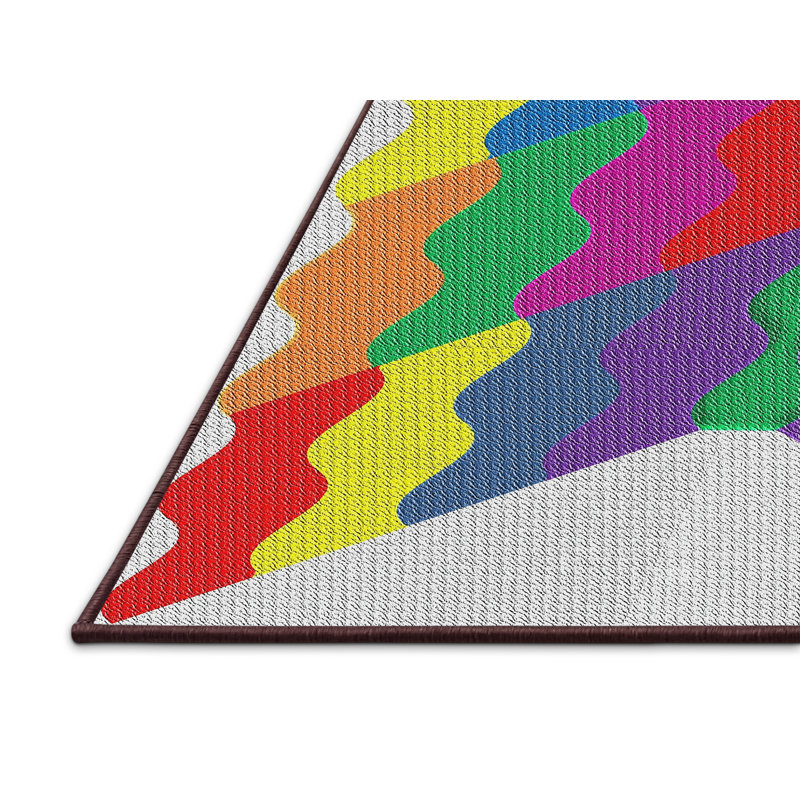 Tapis rouge/jaune/vert à motifs, Rectangle 3 pi x 5 pi